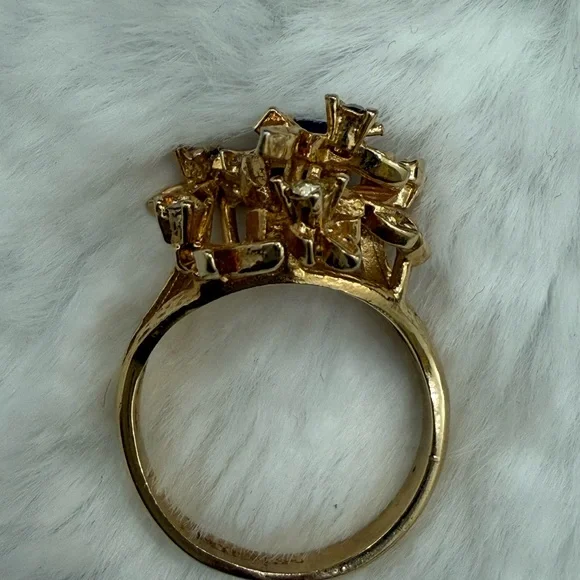 Vintage Floral Smoky Topaz Rhinestone Ring Gold Tone 18K HGE - Picture 12 of 15